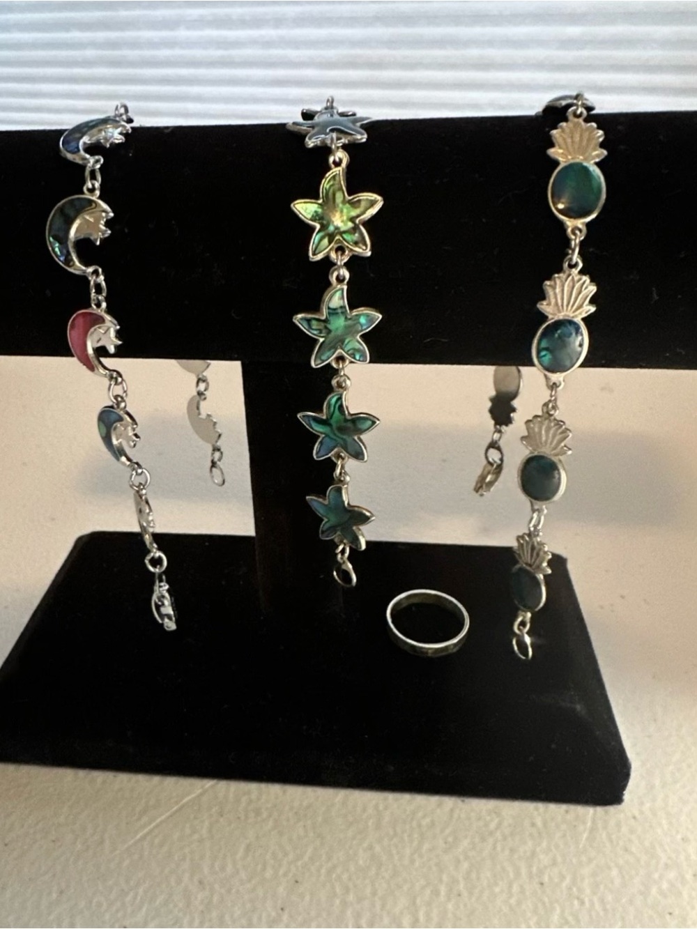 Silver Tone Abalone Star & Shell Bracelet - Green - 3